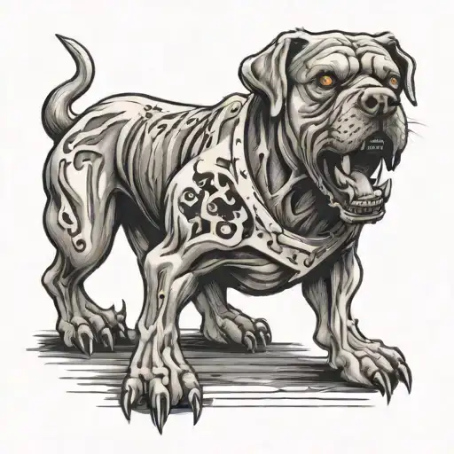 A tattoo design of a weightlifting zombie dog, representing your passion for weightlifting and The Walking Dead series tattoo design idea