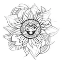 A minimalistic tattoo of a Jurassic Park logo with a sunflower incorporated in the design. tattoo design idea