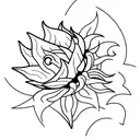 A minimalistic tattoo of a Jurassic Park logo with a sunflower incorporated in the design. tattoo design idea