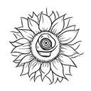A minimalistic tattoo of a Jurassic Park logo with a sunflower incorporated in the design. tattoo design idea