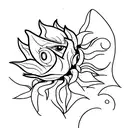 A minimalistic tattoo of a Jurassic Park logo with a sunflower incorporated in the design. tattoo design idea