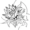 A minimalistic tattoo of a Jurassic Park logo with a sunflower incorporated in the design. tattoo design idea