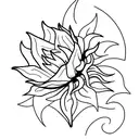 A minimalistic tattoo of a Jurassic Park logo with a sunflower incorporated in the design. tattoo design idea