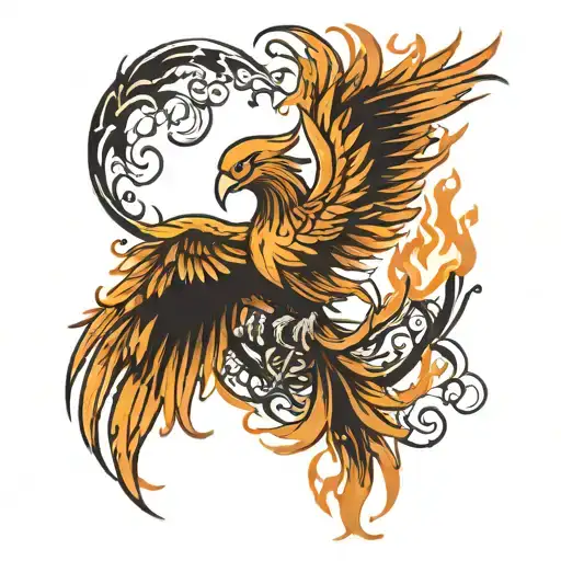 Phoenix breaking from shackles tattoo design idea