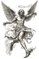 Angel walking in hell after a robbery tattoo design idea