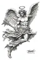 Angel walking in hell after a robbery tattoo design idea