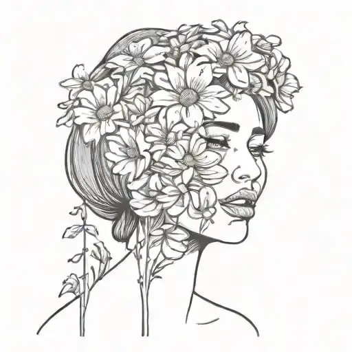 awious woman crying with flowers growing tattoo design idea