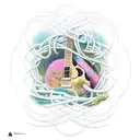 A guitar with nature-inspired elements intertwined in its strings tattoo design idea