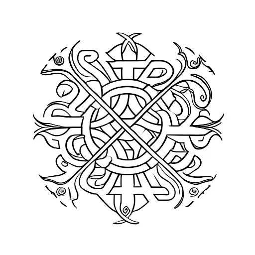 A detailed Vegvisir surrounded by intricate woodwork patterns tattoo design idea