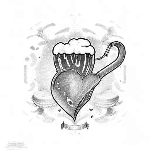 beer, heart, engine, music tattoo design idea