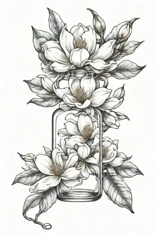 magnolia flower in bottle of poison   tattoo design idea