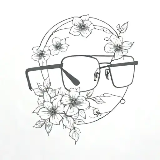 eyeglass with flowers ontop tattoo design idea