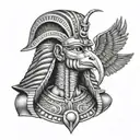 create a sketch of a tattoo of the Egyptian god Thoth based on pictures from Pinterest tattoo design idea