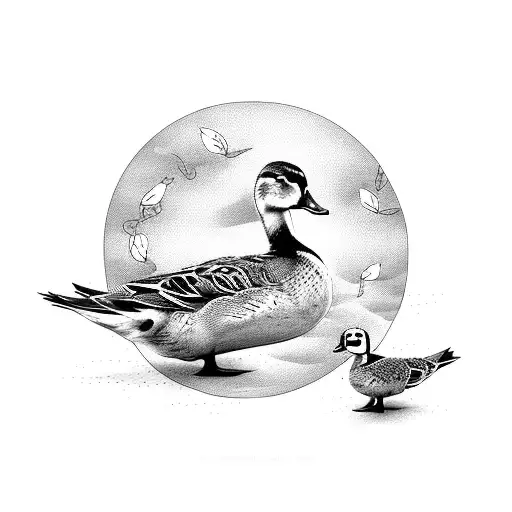 mother duck with two ducklings tattoo design idea