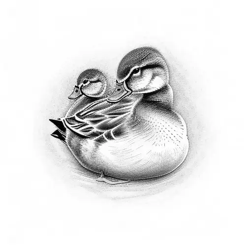 mother duck with two ducklings tattoo design idea