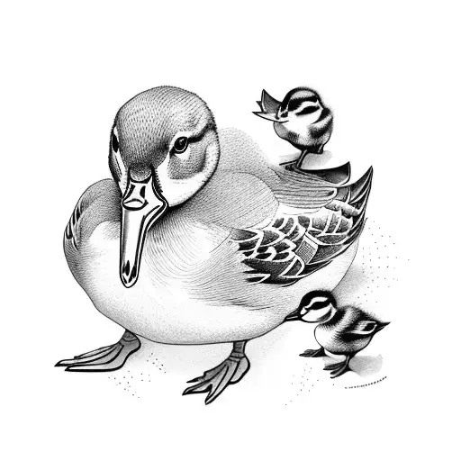 mother duck with two ducklings tattoo design idea