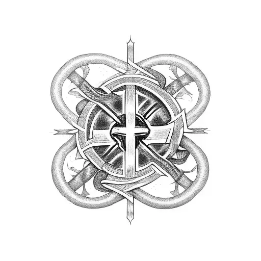 Christian Cross with a three headed snake wrapped around it tattoo design idea