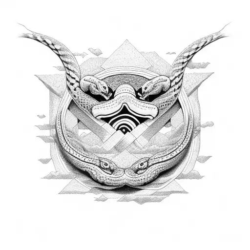 Cross With Three Headed snake tattoo design idea