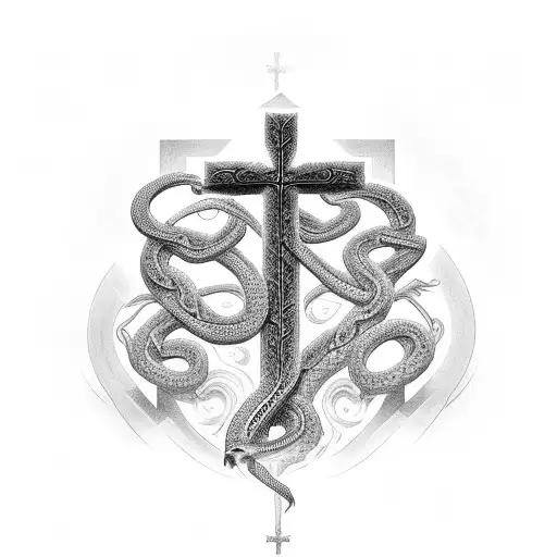Christian Cross With a three headed snake on it tattoo design idea