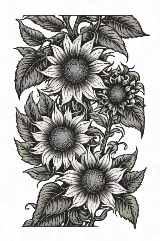 sun flowers growing in the sun black and white tattoo tattoo design idea