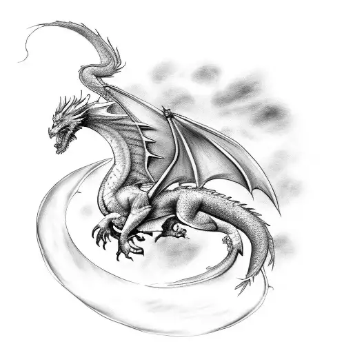 Dragon and Phoenix with a wolf tattoo design idea