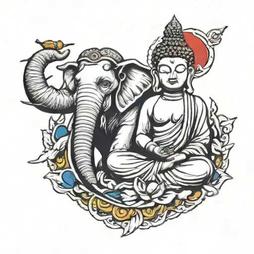 buddha and elephant and thai flag intertwined tattoo design idea