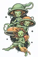 alien ufo abducting two little girls  tattoo design idea