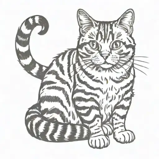 whimsical tabby cat sitting tattoo design idea