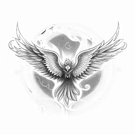 A phoenix with wings made of musical notes and flowers tattoo design idea