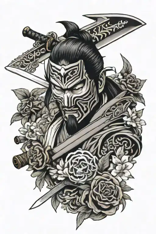 katana with mirrord faces omerta tattoo tattoo design idea