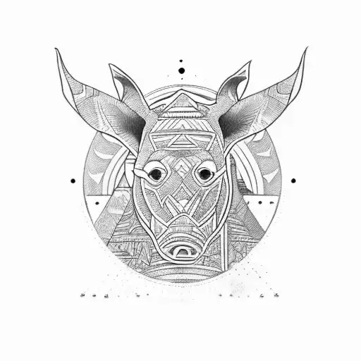 A tribal-inspired design featuring a rhinoceros in its natural habitat tattoo design idea