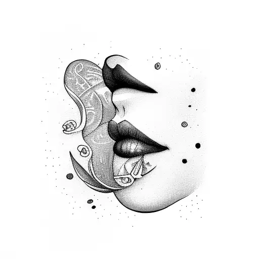 girl with A card on a lips tattoo design idea