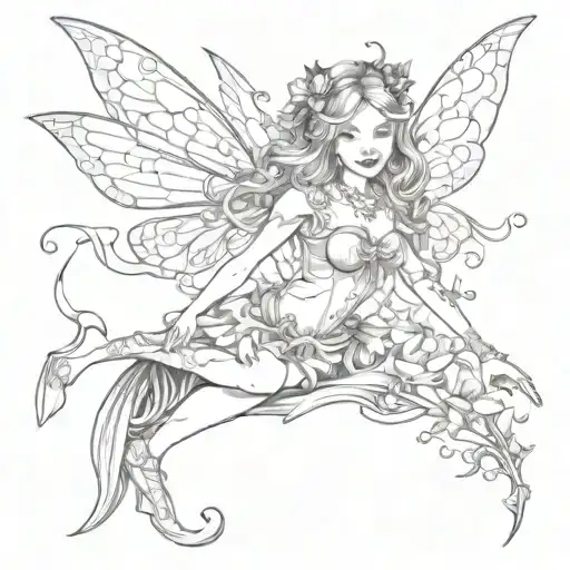 Fairy Magic vintage black and white drawing tattoo design idea