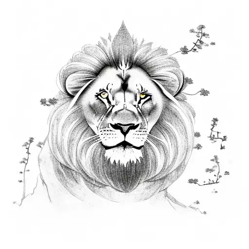 Tree of Life with a japanese culture and a lion tattoo design idea