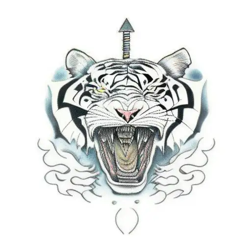 three dragons, a tiger, death mask,  tattoo design idea