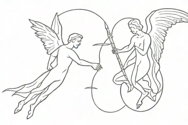 666 Satan and angel falling tattoo design idea
