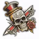 barber pole and crossbones  tattoo design idea