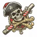 barber pole and crossbones  tattoo design idea