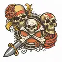 barber pole and crossbones  tattoo design idea