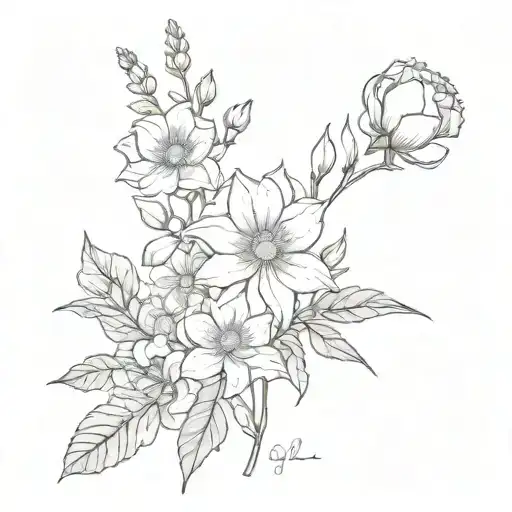 November may June March birth flower bouquet tattoo design idea