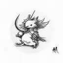 masamune from Sephiroth going down vertically with a chocobo and moogle near the hilt tattoo design idea
