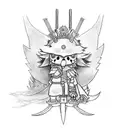 masamune from Sephiroth going down vertically with a chocobo and moogle near the hilt tattoo design idea