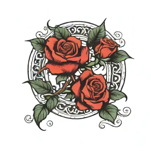peasant rose in an arch. in black and white  tattoo design idea