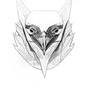 A sleek Raven, adorned with runic inscriptions, gracefully navigating between ancient Viking artifacts and modern geomet tattoo design idea