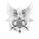 Odin's Raven, resplendent in stylized feathers, intertwines with runes spelling ancient sagas tattoo design idea