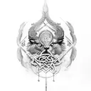 Odin's Raven, resplendent in stylized feathers, intertwines with runes spelling ancient sagas tattoo design idea