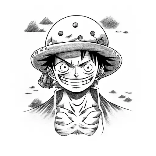 one piece luffy with strawhat tattoo design idea