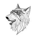 Giant Wolf head biting a man in hald tattoo design idea