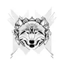 Giant Wolf head biting a man in hald tattoo design idea