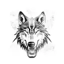 Giant Wolf head biting a man in hald tattoo design idea